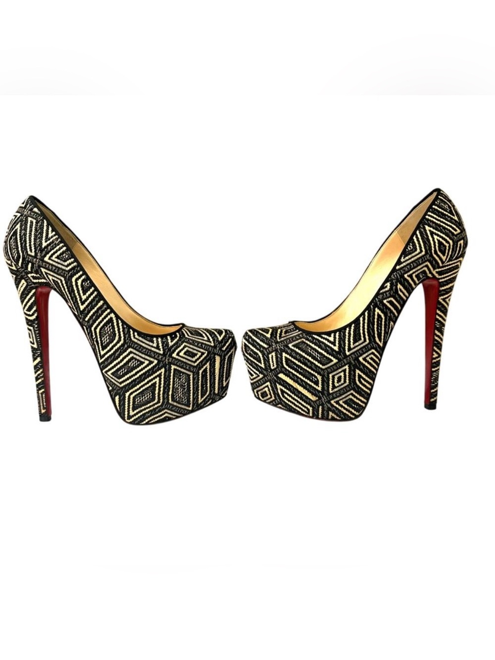 Christian Louboutin‎ Daffodile 160 Platform Pumps Panama Black Cream 38.5